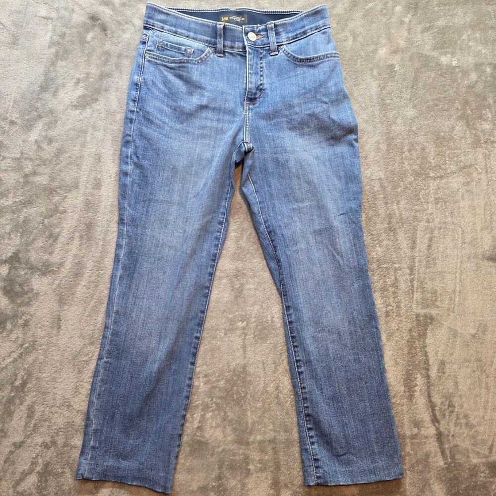 Lee Flex Motion Jeans Womens 6 Short Blue Medium Wash Straight Leg Stretch Denim